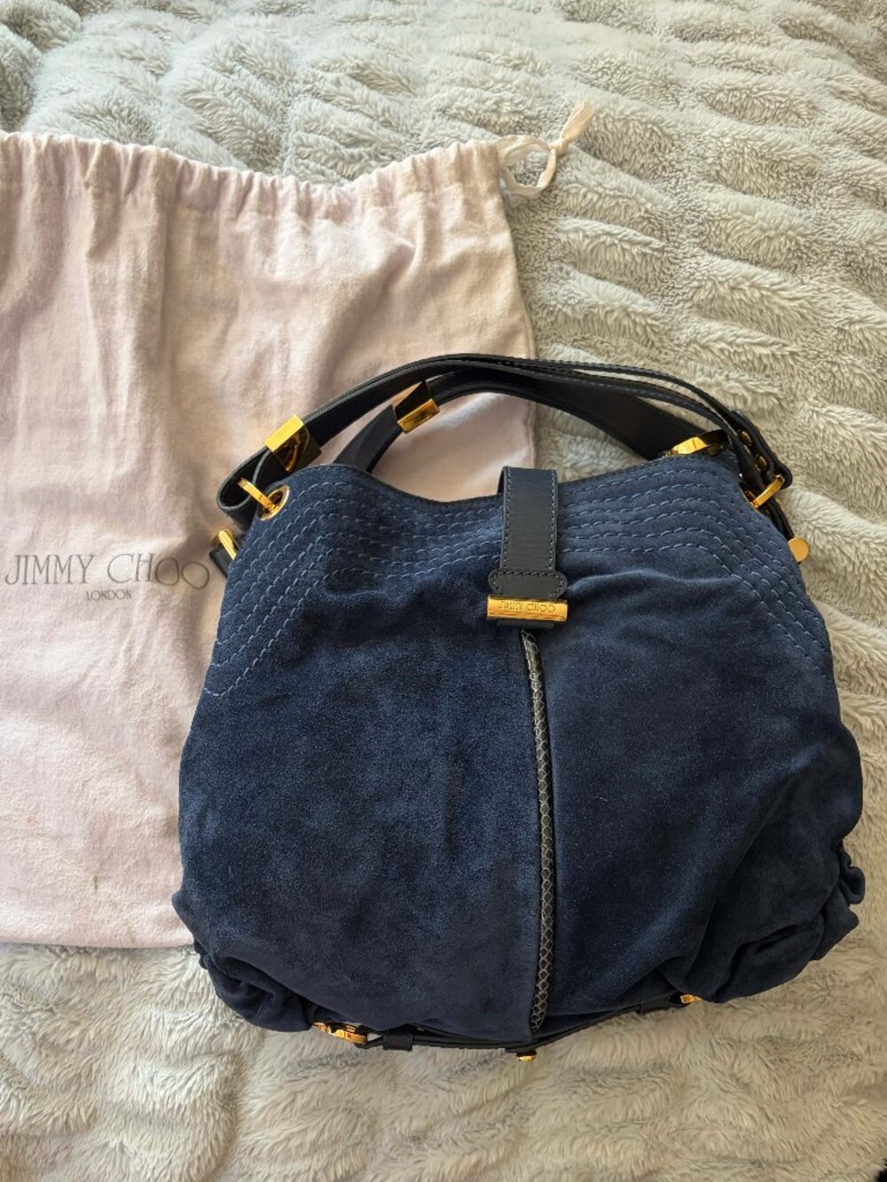 Vintage Jimmy Choo Suede Alex Hobo Shoulder Bag Blue